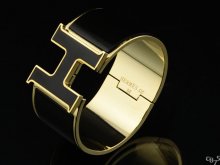 Hermes Black Enamel Clic H Bracelet Narrow Width (33mm) In Gold